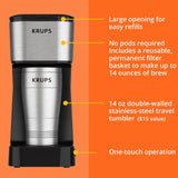 KRUPS Simply Brew To Go - Single-Serve Coffee Maker with Stainless Steel Travel Mug, 14 fl oz