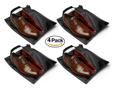 Travel Shoe Bags, Made of Strong Lustrous Ballistic Nylon (Black) (4-PK)