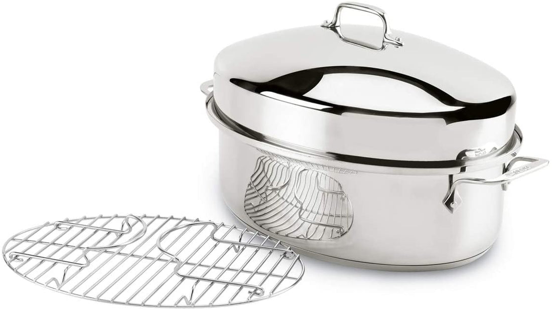 All-Clad E7879664 Stainless Steel Dishwasher Safe Oven Safe Covered Oval Roaster Cookware, 20-lbs, Silver