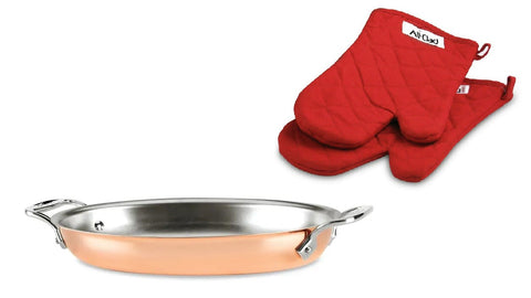 All-clad C2 12-inch Bi-Ply Copper AU Gratin Pan With Oven Mitts