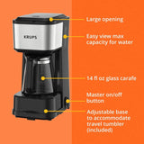 KRUPS Simply Brew Coffee Maker - Multi-Serve 4-in-1 with Stainless Steel Travel Tumbler, Black, 14oz