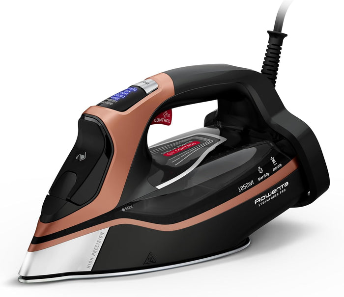 Rowenta Steam Force Pro Stainless Steel Soleplate Iron for Clothes, 400 Microsteam Holes, Professional Results, 1850 Watts, Auto-off, Copper, DW9540