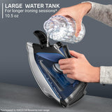 Rowenta DW8350 1775 Watts Ultimate Plus Steam Iron - Vertical Steam 430 Hole Sole Plate, Auto-off, Black & Blue (Made In France)