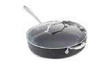 All-Clad Essentials Hard Anodized 4-quart nonstick sauté pan shown with tempered glass lid on white background