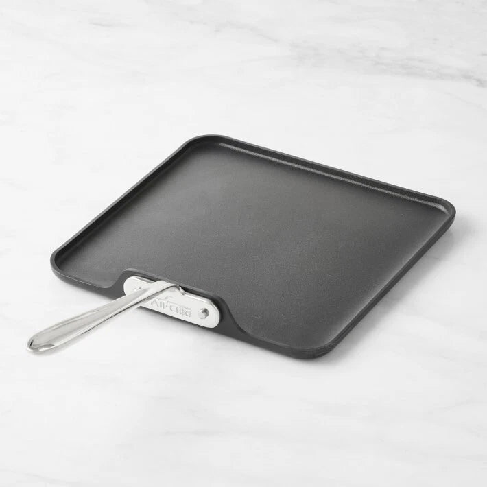 All-Clad HA1 11 inch flat square griddle with hard anodized nonstick interior on white background