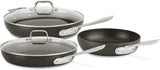 All-Clad HA1 nonstick fry pan set showing 8-inch, 10-inch, and 12-inch hard anodized skillets