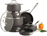 All-Clad HA1 Hard Anodized Nonstick pots and pans displayed on a kitchen countertop for a custom cookware set