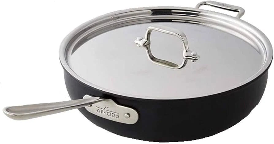 All-Clad NS1 12-inch nonstick chef pan with stainless lid on white background