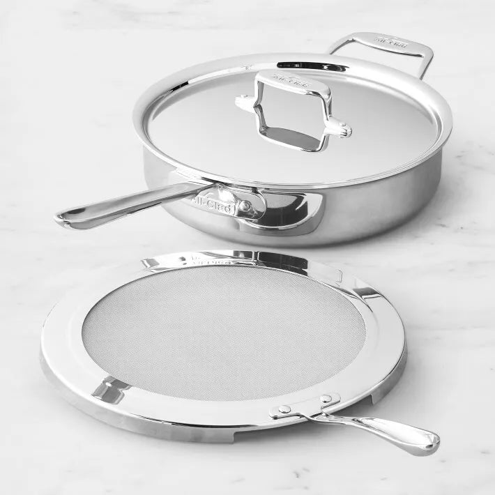 Splatter Cookware All-Clad d5 Stainless-Steel 4-Qt. Deep Sauté Pan with Splatter Screen ...