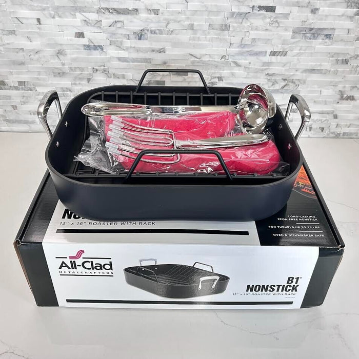 All-clad B1 Nonstick Roaster w/ Rack, 13" x 16" , All-clad Pot holders and Turkey Forks