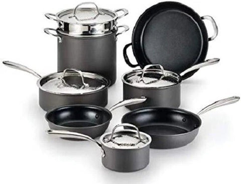 Lagostina Nera Hard Anodized Nonstick 12-Pc Cookware Set-Hammered Stainless Lids