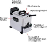 T-fal Compact EZ Clean Stainless Steel Deep Fryer with Basket 1.8 Liter Oil and 1.7 Pound Food Capacity 1200 Watts Easy Clean, Temp Control, Oil Filtration, Dishwasher Safe Parts, 1.8 Liters