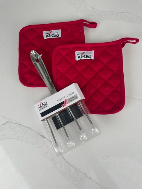 All-Clad Stainless Steel Turkey Lifters With All-clad Pot Holders