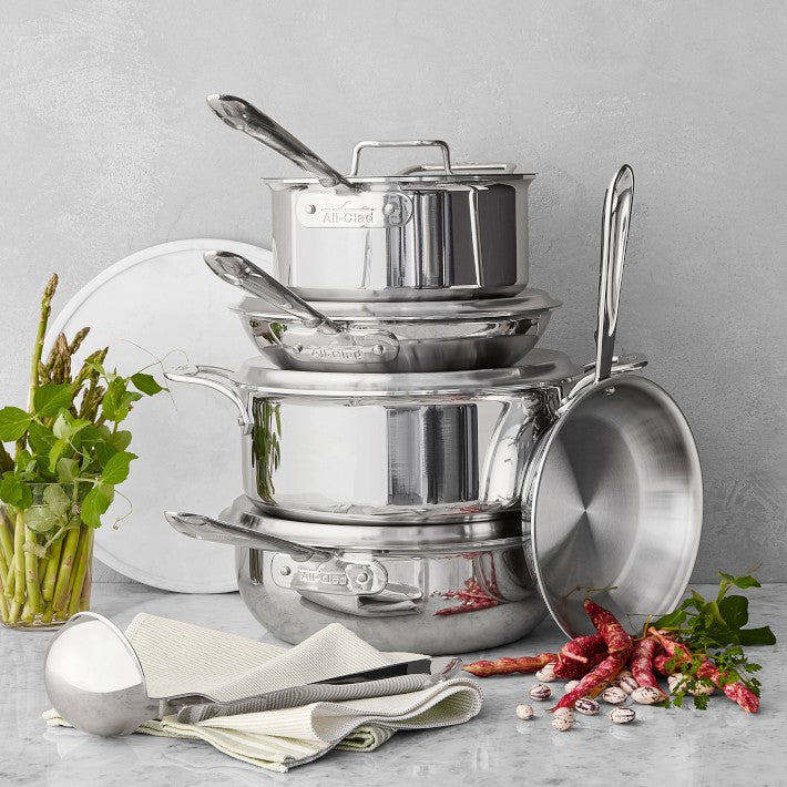 All-Clad BD005705 D5 Stainless Steel 5-Ply Bonded Dishwasher Safe Cookware  Set, 5-Piece, Silver