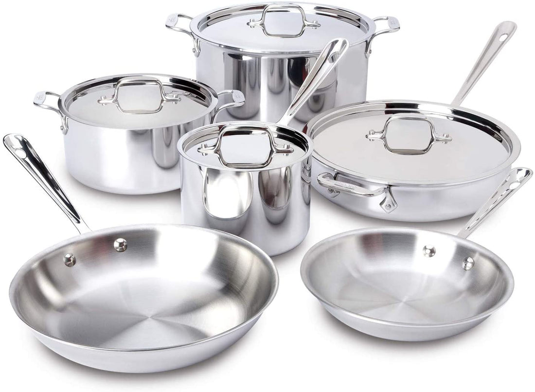 All-clad D3 Stainless Cookware Set, Pots and Pans, Tri-Ply Stainless Steel, Professional Grade, 10-Piece