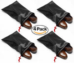 Travel Shoe Bags 16"x12", Made of Strong Lustrous Ballistic Nylon (Black) (4-PK)