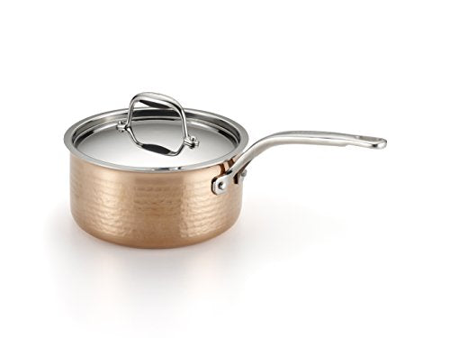 Lagostina Q5542364 Martellata Tri-ply Hammered S0tainless Steel Copper Dishwasher Safe Oven Safe Saucepan Cookware, 2-Quart, Copper