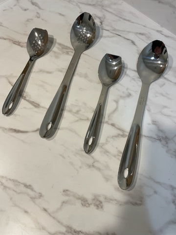 All-Clad 4 piece Stainless Steel Spoon Set with All-clad oven mitts