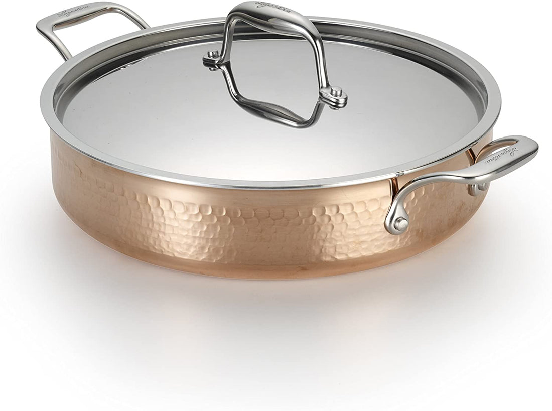 Lagostina Q5544764 Martellata Tri-ply Hammered Stainless Steel Copper Dishwasher Safe Oven Safe Stockpot / Casserolle Cookware, 5-Quart, Copper