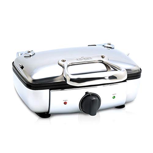 All-Clad 99011GT Stainless Steel Belgian Waffle Maker with 7 Browning Settings, 2-Square with All-clad Ladle, Silver