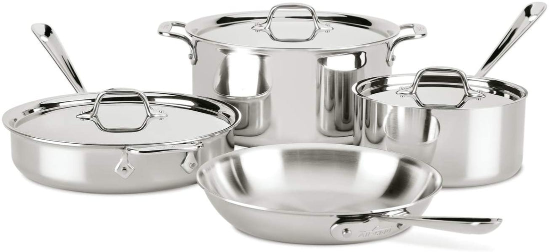 All-clad D3 Stainless Steel Dishwasher Safe Induction Compatible Cookware Set, Tri-Ply Bonded, 7-Piece, Silver