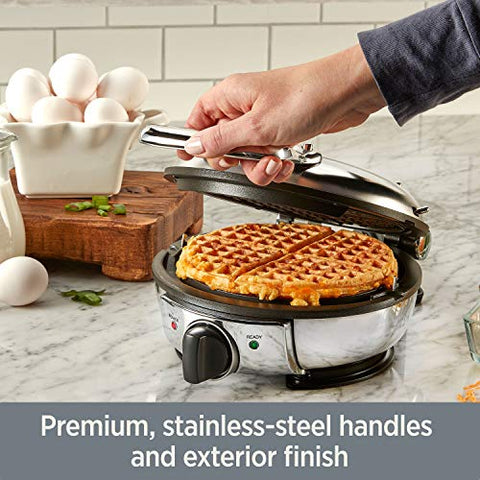 All-Clad WD700162 Stainless Steel Classic Round Waffle Maker with 7  Browning Settings, 4-Section, Silver • Zestfull