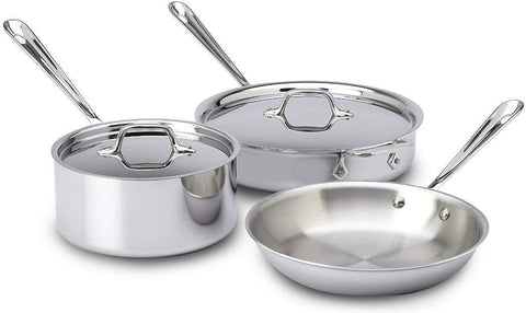 All-Clad BD005705 D5 Stainless Steel 5-Ply Bonded Dishwasher Safe Cookware Set, 5-Piece, Silver