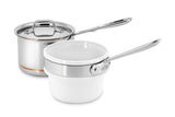 All-Clad Copper Core 2-qt Saucepan with lid and Porcelain Double Boiler with Lid