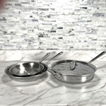 All-Clad Stainless Steel D3 8 and 10 inch fry pan w/3 quart saute pan and lid