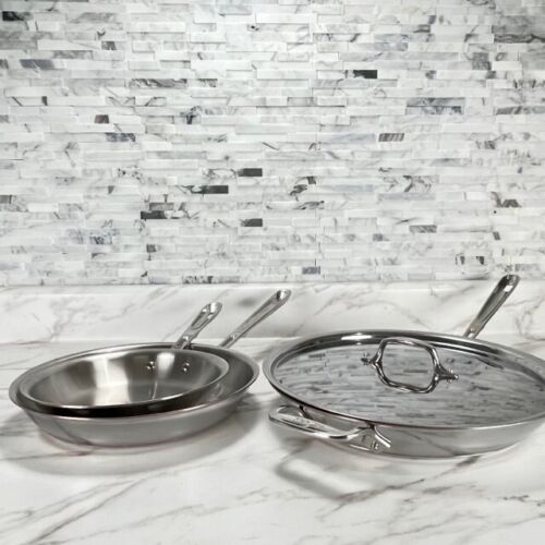 All-Clad 8", 10" Copper Core Open fry pan w/12" Copper Core fry pan and lid