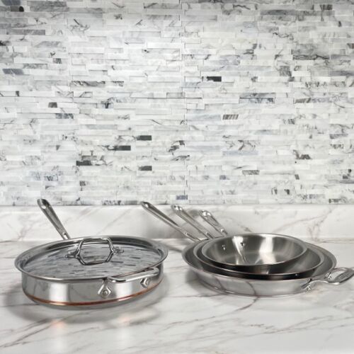 All-Clad 8" 10" 12" Copper Core Open fry pan w/ 3 qt Copper Core Saute Pan w/lid