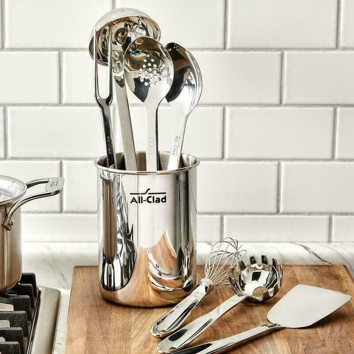 All-Clad 8 Piece Polished Stainless Steel Utensil Set with All-clad Mitts